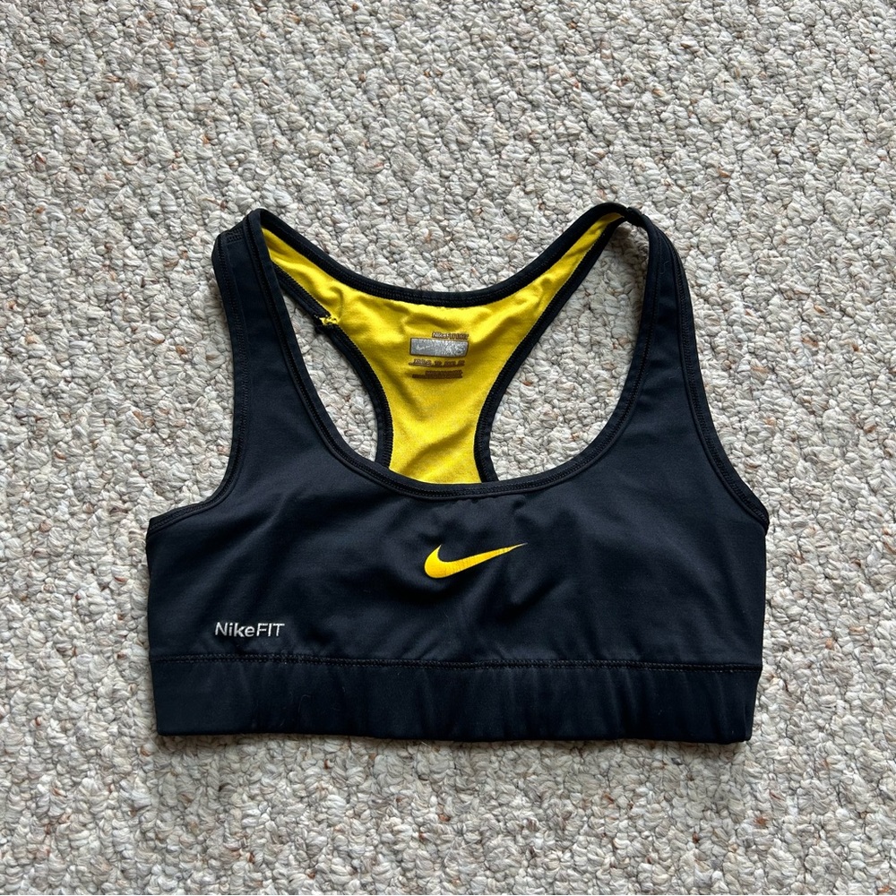 Nike Dri Fit Sports Bra Womens XS Unlined Wireless Black Yellow Colorblock